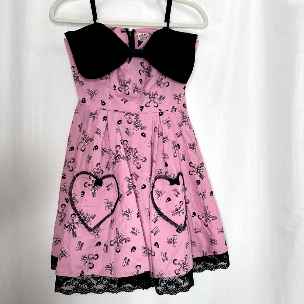 Lucky 13 pink and black retro dress fit n flare rockabilly size medium